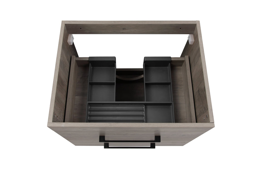 English Elm 24-Inch Modern Grey Wood Grain Wall-Mounted Bathroom Vanity With Soft-Close Drawers & Sink W3151S00014