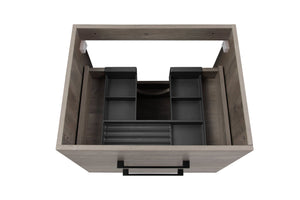 English Elm 24-Inch Modern Grey Wood Grain Wall-Mounted Bathroom Vanity With Soft-Close Drawers & Sink W3151S00014