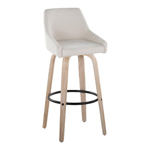 English Elm 30"fixed-height Swivel Barstools Whitewashed Bentwood Cream Seat Black Footrest Set B202S00600