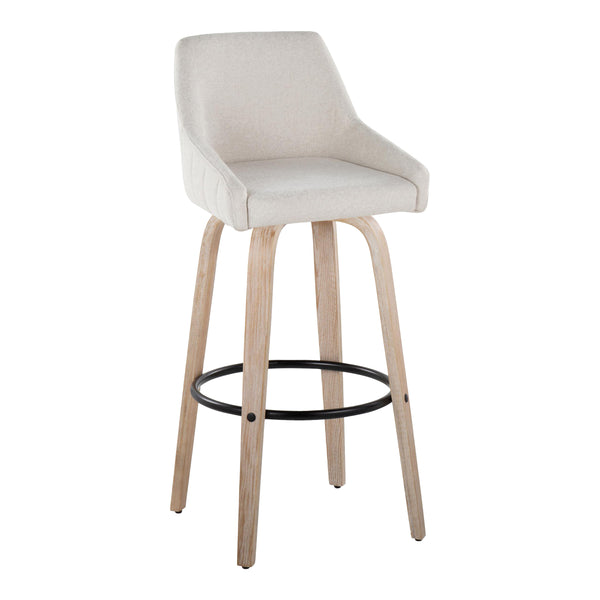 English Elm 30"fixed-height Swivel Barstools Whitewashed Bentwood Cream Seat Black Footrest Set B202S00600