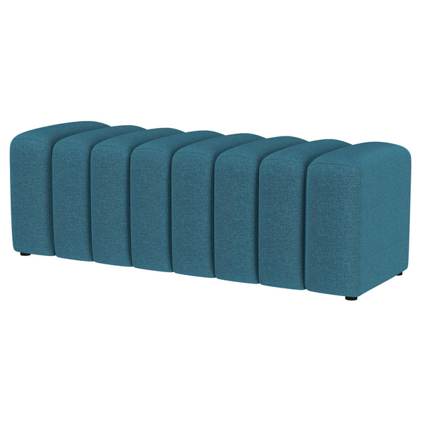 English Elm 1pc Modern Fabric Upholstered Tufted Accent Bench with Curved Silhouette Foam Cushion Sleek Minimal Legs Peacock Blue 55.7 L x 21.85 W x 19.49 H B011P362627