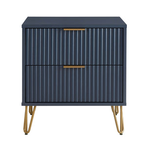 English Elm Dumbo 20" Fluted Nightstand In Midnight Blue - Modern Glamour With Gold Accents & Easy Assembly! B365P398149