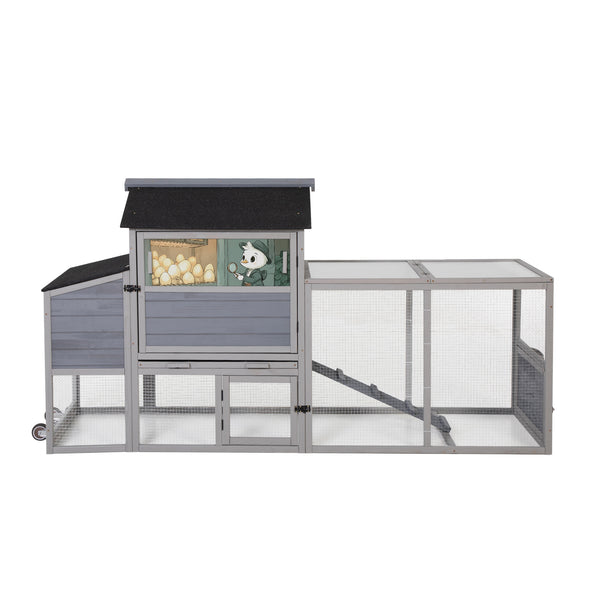 English Elm Portable Pinewood Chicken Coop with Nesting Box Run and Wheels for Backyard Flocks Gray W2181P356211
