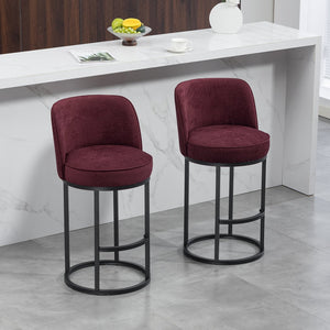 English Elm Counter Height Barstools Set of 2 Linen Upholstered Barrel Seat with Iron Legs Wine Red W395P410434
