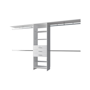 English Elm FM Modular Closet Organizer System with Multiple Hanging Rods, Shelves & Drawers to Maximize Space White 53 L x 21 W x 5 H B128S00051
