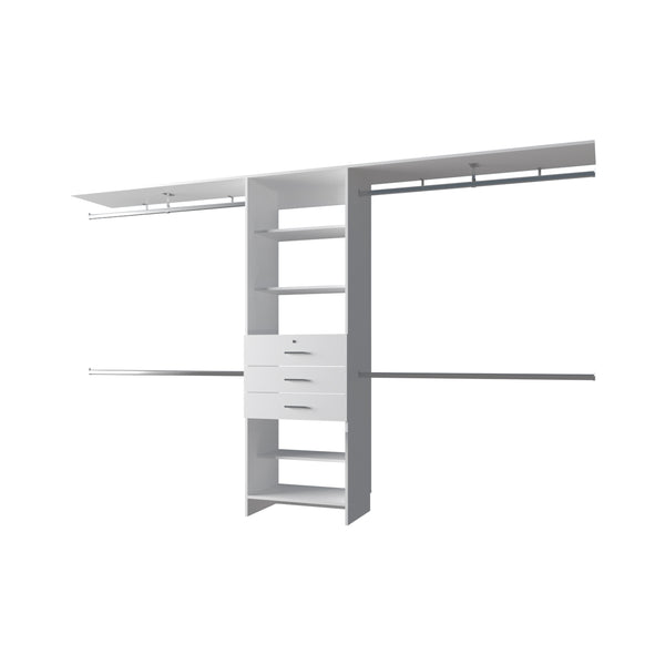 English Elm FM Modular Closet Organizer System with Multiple Hanging Rods, Shelves & Drawers to Maximize Space White 53 L x 21 W x 5 H B128S00051