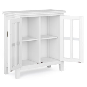 English Elm Artisan Low Storage Cabinet - Handcrafted White Wood With Glass Doors For Versatile Home Organization B136P158399