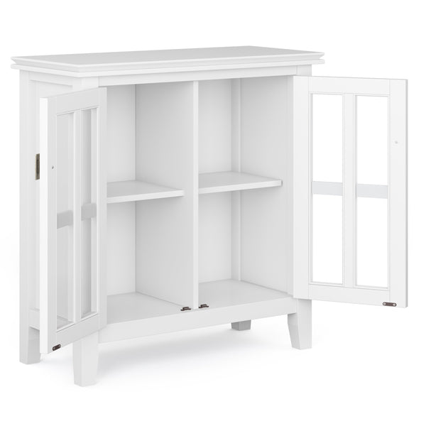 English Elm Artisan Low Storage Cabinet - Handcrafted White Wood With Glass Doors For Versatile Home Organization B136P158399