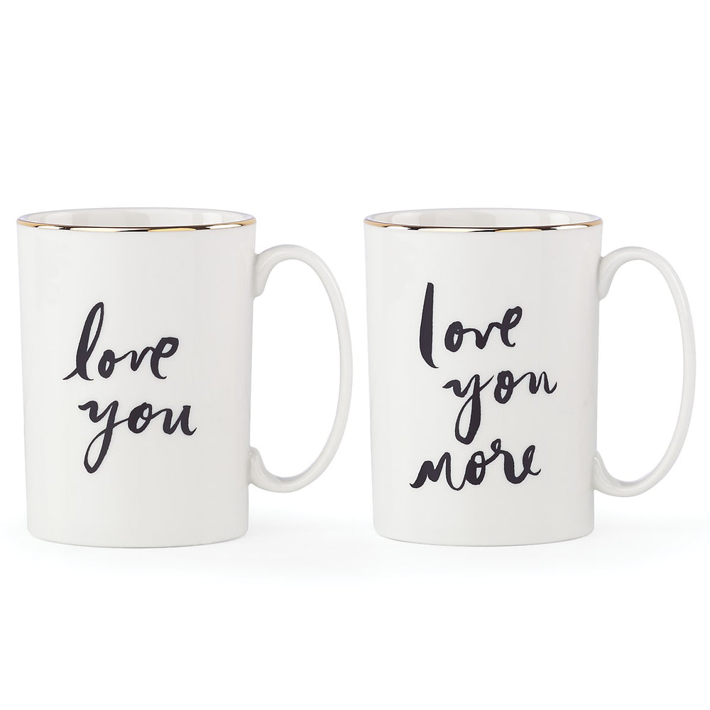 Lenox Kate Spade Bridal Party "Love You" and "Love You More" 2-piece Mug Set White, WHITE PORCELAIN 875109