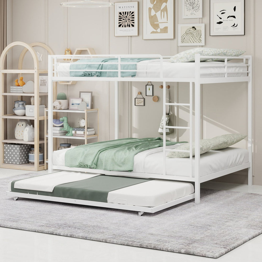 English Elm Durable Iron Bunk Bed with Trundle Safety Rails Kids Guest Twin Full Metal W1935P360857