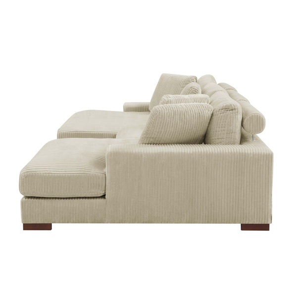 English Elm Large Corduroy Double Chaise Sectional Sofa with Lumbar Support for Spacious Living Rooms Beige B2748S00016
