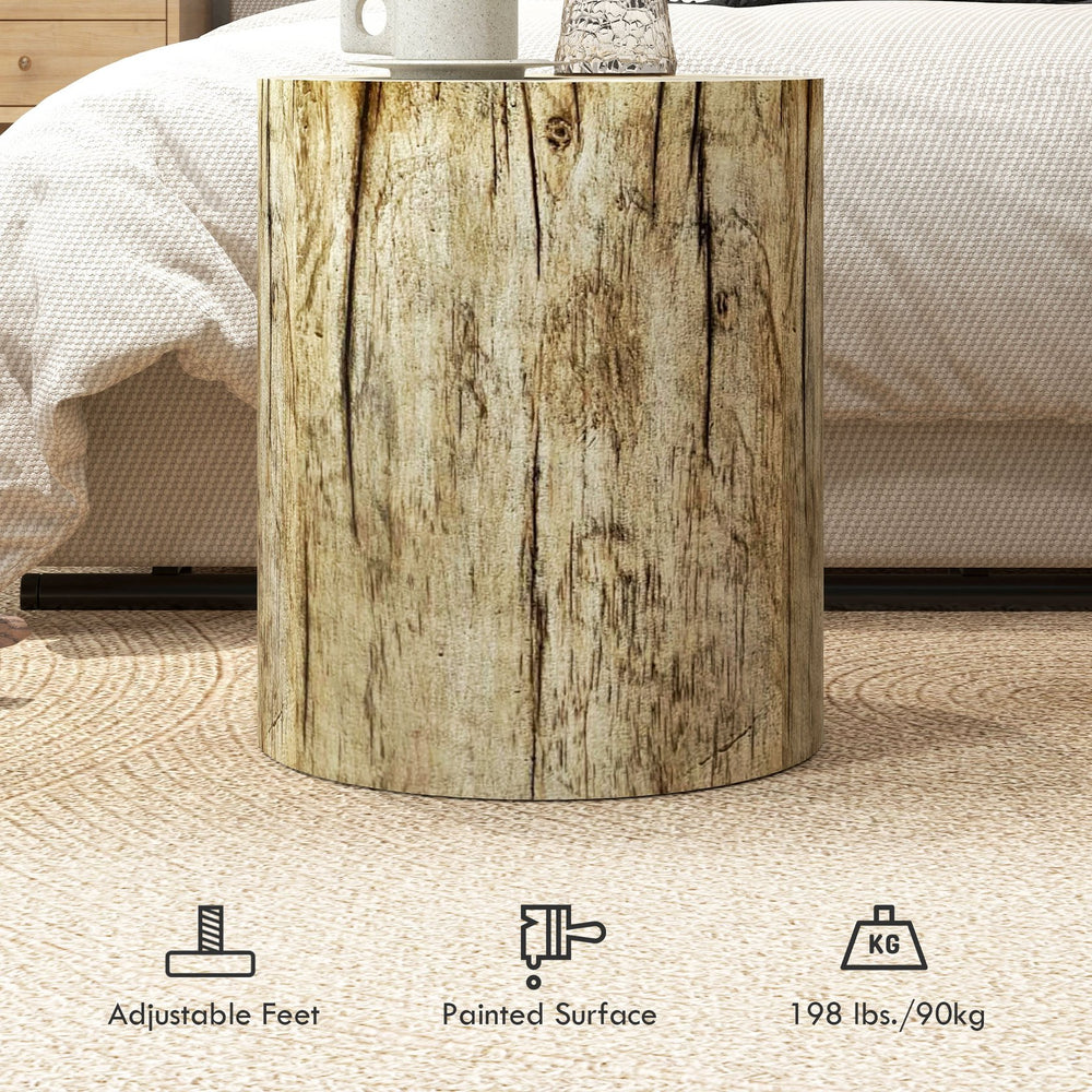 English Elm HOMCOM Rustic Tree Stump Stool Concrete Side Table with Wood Grain Finish, Waterproof 198 lb Capacity W2225P200675