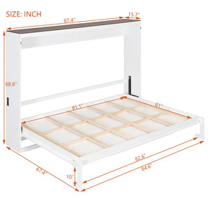 English Elm Queen Murphy Wall Bed with Usb Ports Space Saving Cabinet for Guest or Home Office White LP000385AAK