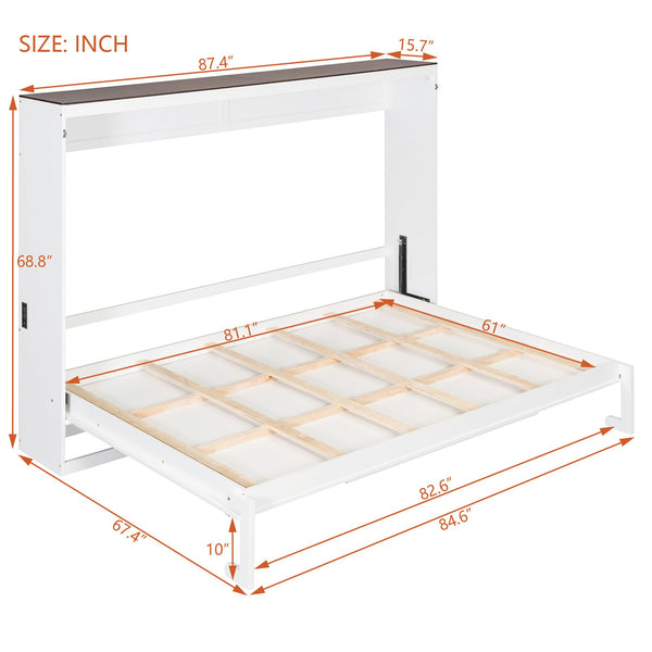 English Elm Queen Murphy Wall Bed with Usb Ports Space Saving Cabinet for Guest or Home Office White LP000385AAK