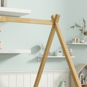 English Elm Full Size Rubber Wood Tent-Shaped Floor Bed With Guardrails & Door - Cozy, Modern Retreat For Kids W504P345788