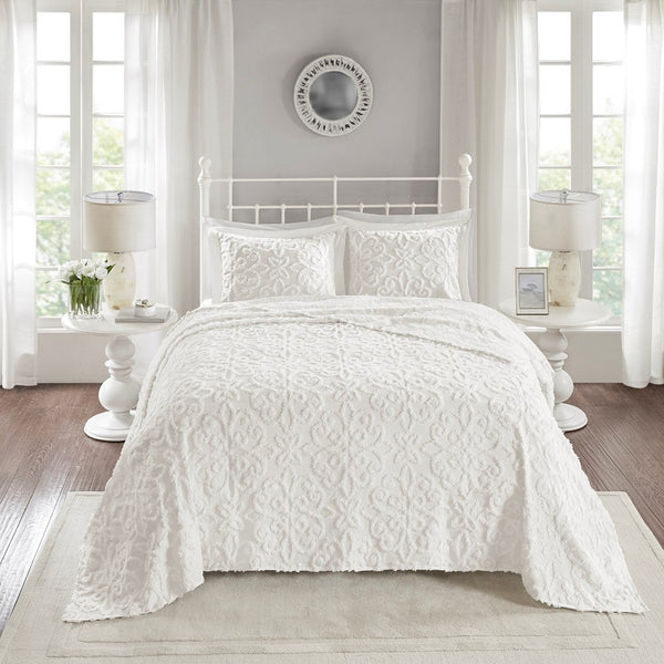 English Elm 3 Piece Tufted Cotton Chenille Bedspread Set Full/Queen — Shabby Chic Floral Medallion, OEKO-TEX Certified Comfort Off White 16.14 L x 18.11 W x 6.69 H B035129062