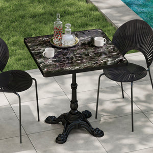 English Elm Marble-look Sintered Stone Square Bistro Table with Heavy Cast Iron Pedestal Base Black W3316S00037