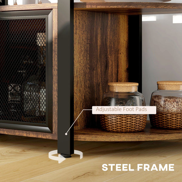 English Elm HOMCOM Industrial Wine Bar Cabinet with LED Lights, Charging Station, 10-Bottle Rack, Rustic Brown W2225P200789