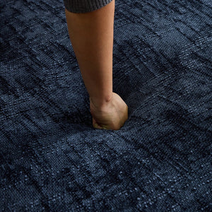English Elm Beige Chenille L-shaped Sectional Sofa with Chaise Deep Seating and Curved Armrests Dark Blue W3612S00031