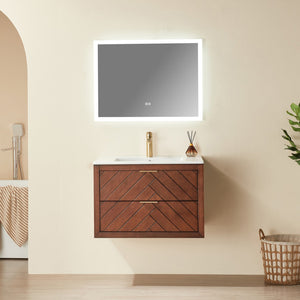 English Elm 30" Tiered Wall Mounted Floating Single Vanity with Ceramic Sink, Plywood Durable Design & Storage Space W1826P343433