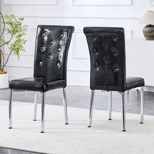 English Elm Set of 4 Glam Faux Leather Dining Chairs with Crystal Buckle and Gold Tone Legs Black W3226P311057