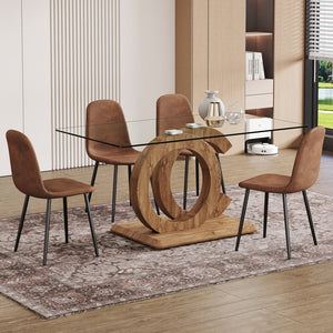 English Elm 1 Contemporary 5-Piece Dining Set With Glass Tabletop & Brown Fabric Chairs For Modern Spaces W1151S04023