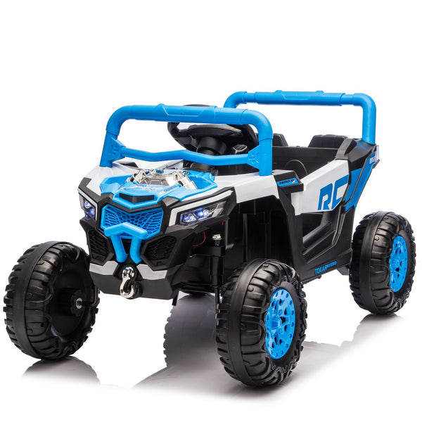 English Elm 12v Kids Electric Utv Ride on Toy with Parental Remote Swing Function and Shock Absorbers Blue W1578P368161