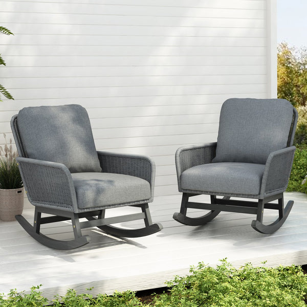 English Elm Contemporary Wicker Rocking Chair Pe Rattan Weave Wooden Frame Plush Cushions Patio Gray N767P229004G_2
