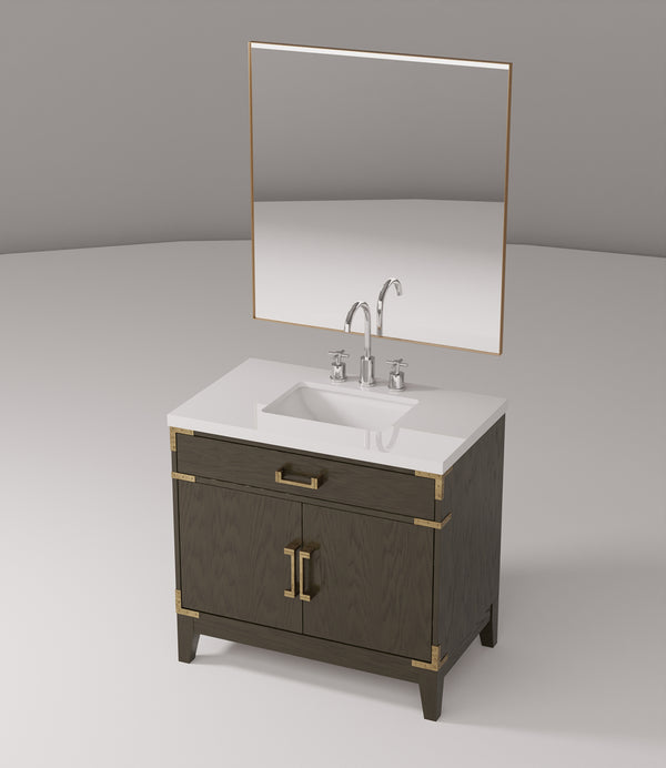 English Elm Brown Oak Single Bath Vanity Set With Cultured Marble Top, Mirror & Faucet - Stylish & Durable Design B2731S02010
