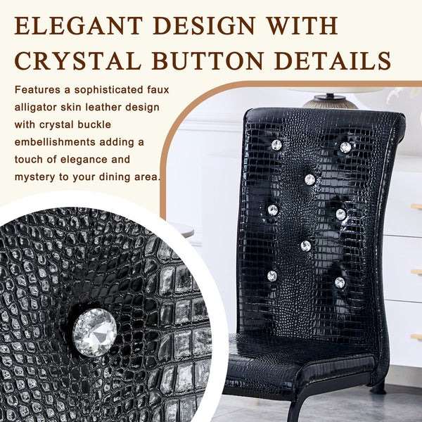 English Elm Set of 2 Glam Faux Alligator Pvc Dining Chairs with Crystal Buckle Bow Legs W3875P371067