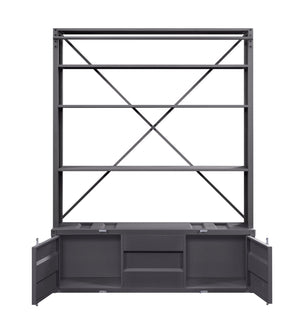 English Elm Cargo Gunmetal Industrial Bookcase w/Removable Ladder, 4 Open Compartments, 2 Doors, Metal Cargo Container Style Lock B2726P285840