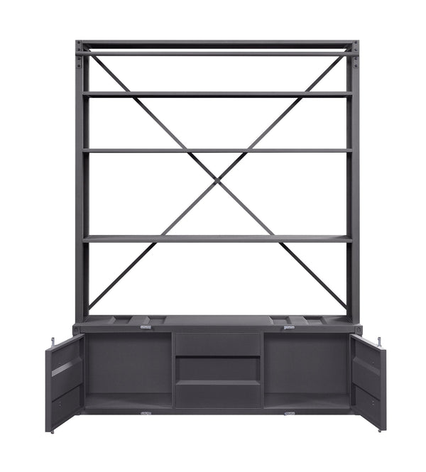 English Elm Cargo Gunmetal Industrial Bookcase w/Removable Ladder, 4 Open Compartments, 2 Doors, Metal Cargo Container Style Lock B2726P285840
