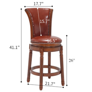 English Elm Cow Leather Swivel Bar Stools - 26" Counter Height With Back, Rustic Hardwood Frame For Home Use W2195P246384