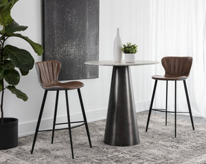 Sunpan Arabella Mid-Century Modern Bar Stool with Clamshell Tufting and Stylish Black Steel Legs Bravo Cognac / November Grey