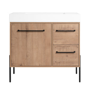 English Elm 36" Freestanding Bathroom Vanity Plywood Base Resin Sink Soft Close Storage W999S00526