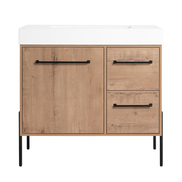 English Elm 36" Freestanding Bathroom Vanity Plywood Base Resin Sink Soft Close Storage W999S00526