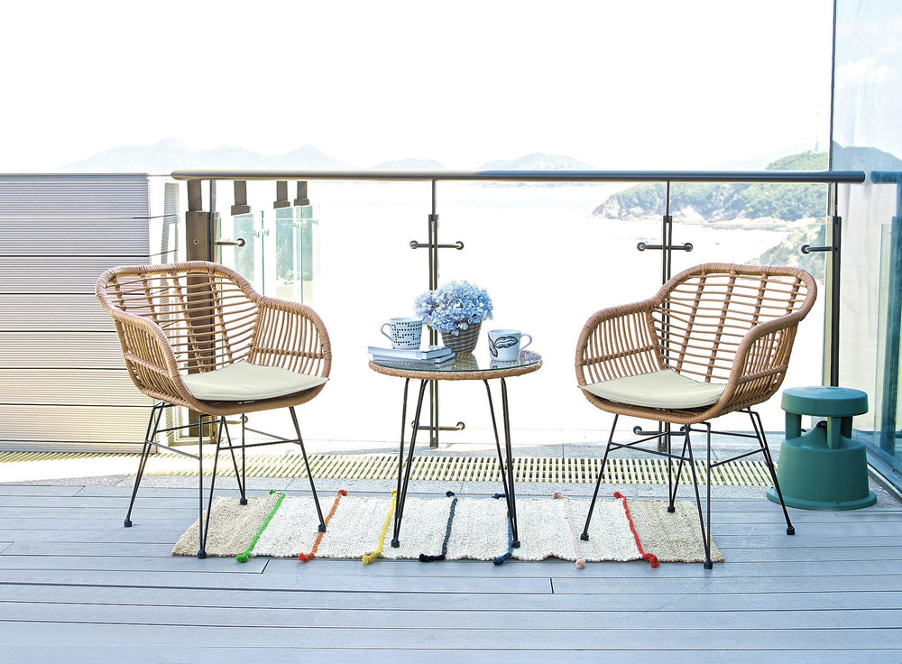 English Elm Antibes 3-Piece Outdoor Conversation Set In Tan & Cream – Stylish, Comfortable & Versatile Design B365P398236