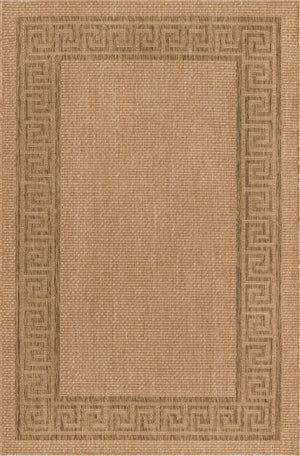 Unique Loom Outdoor Border Greek Key Machine Made Geometric Rug Light Brown, Light Brown/Tan/Brown 5' 3" x 8' 0"