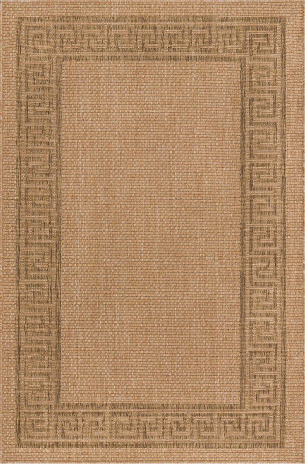 Unique Loom Outdoor Border Greek Key Machine Made Geometric Rug Light Brown, Light Brown/Tan/Brown 5' 3" x 8' 0"