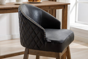 English Elm United We Win Quilted Microsuede Swivel Barstool with Wood Legs and Gold Rivet Trim Black W1568P361703