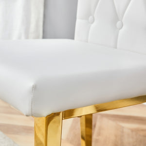 English Elm 4 white dining chairs set with gold legs, quilted PU, stud detailing, armless modern vintage style, easy assembly W1151131992