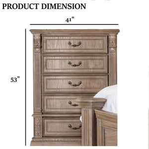 English Elm Transitional Elegant Five-Drawer Chest with Antique Hardware and Deep Storage for Clutter-Free Bedroom Oak 44 L x 23 W x 58 H B2741P380215