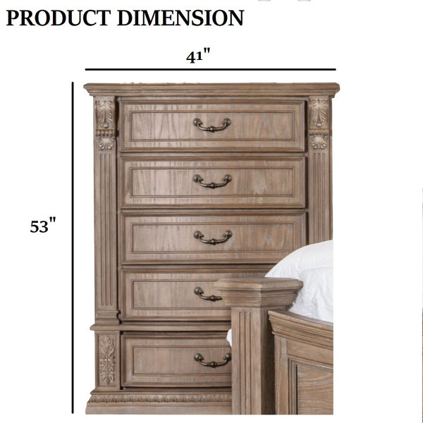 English Elm Transitional Elegant Five-Drawer Chest with Antique Hardware and Deep Storage for Clutter-Free Bedroom Oak 44 L x 23 W x 58 H B2741P380215