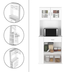 English Elm Poole Pantry Cabinet White with Microwave Countertop, Drawer, 3 Side Shelves & Adjustable Legs B128P148963