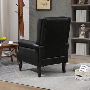 English Elm Wood Solid Frame Armchair with Padded Foam Seat and Curved Arms, Sturdy Wooden Legs for Living Room Black PU W395109979