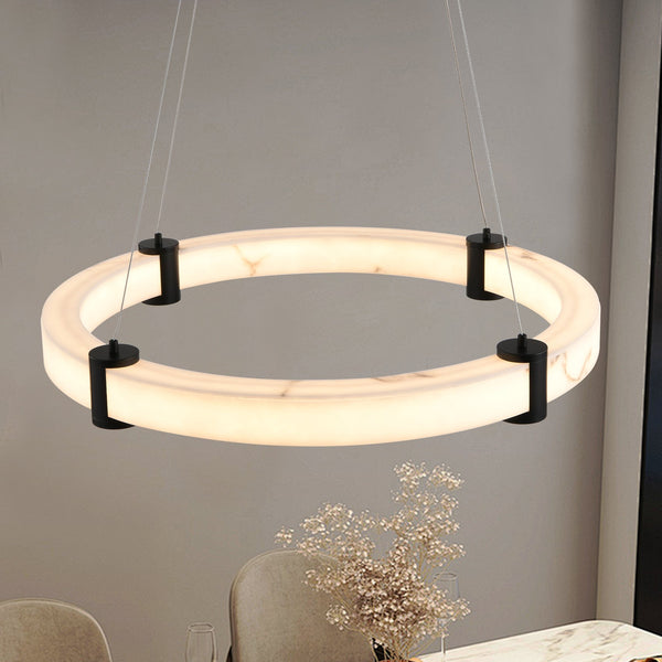 English Elm Modern Marble Resin Ring Pendant Warm Led Glow for Dining Rooms and Kitchen Islands W2312P415972