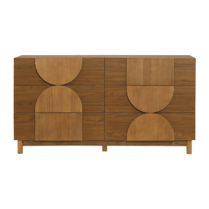 English Elm Modern Fluted 6 Drawer Dresser with Solid Wood Legs Japandi Chest for Bedroom Brown N739S0000013N