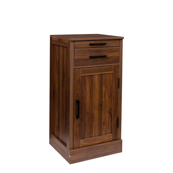English Elm brown walnut modular wine bar cabinet with hutch, buffet storage, drawer & shelf for dining room W331P213375
