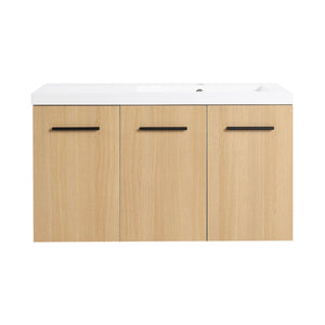English Elm 36" Floating Bathroom Vanity Light Oak Modular Cabinet with Gel Coat Integrated Sink W3450S00082