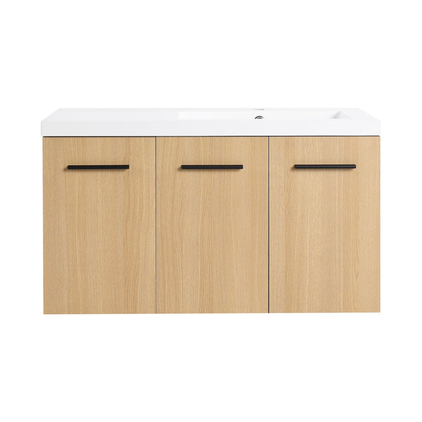 English Elm 36" Floating Bathroom Vanity Light Oak Modular Cabinet with Gel Coat Integrated Sink W3450S00082